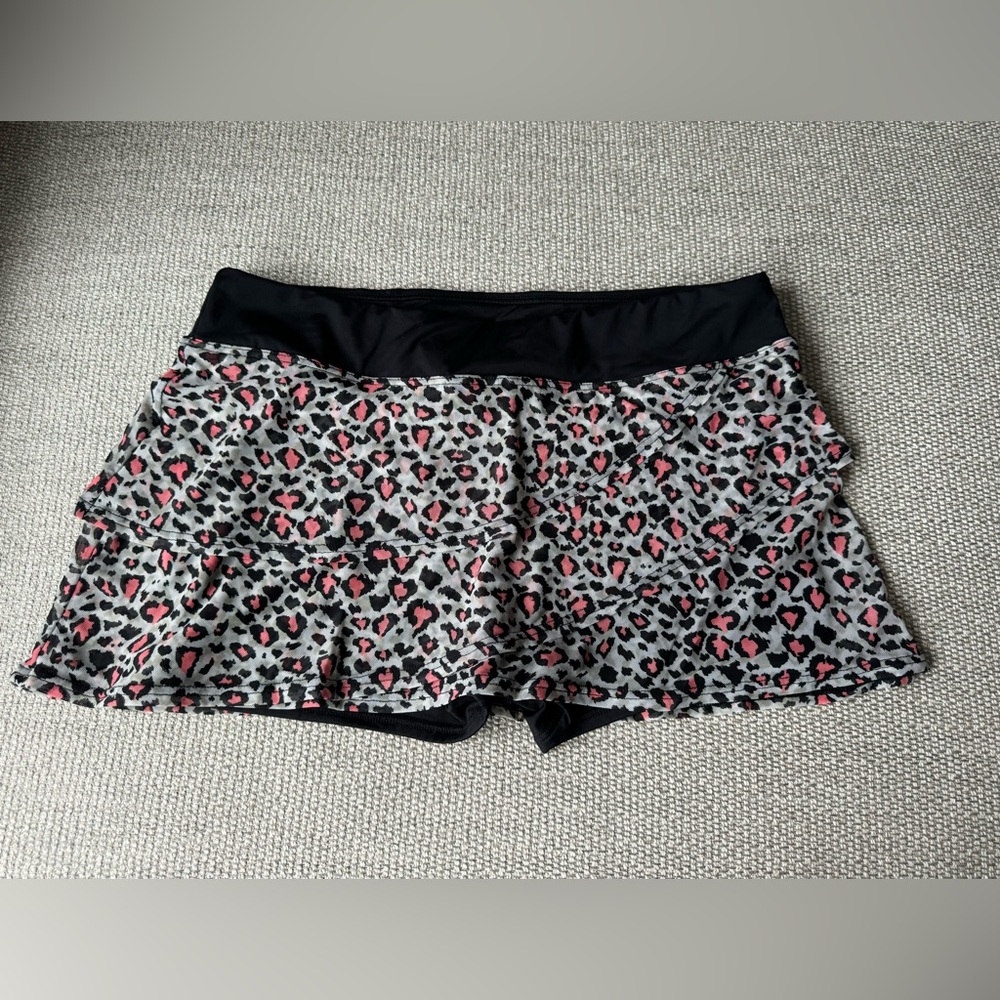 Black Waist Pink Leopard Print Ruffle Mini Skort